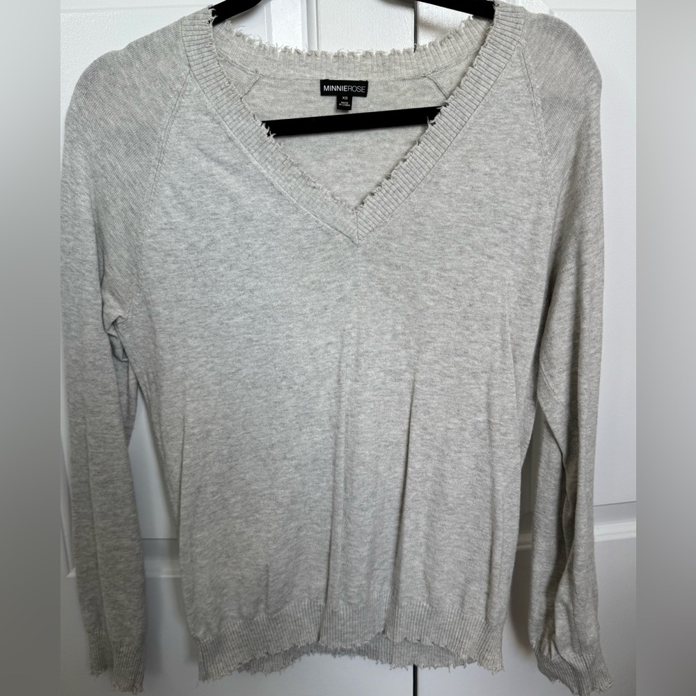 Minnie Rose Cotton Cashmere Frayed Edge V